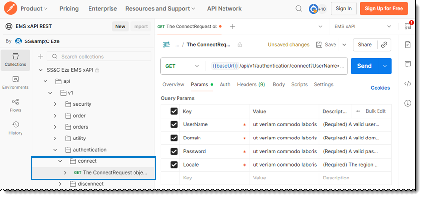 Postman UI > Connect API (REST)